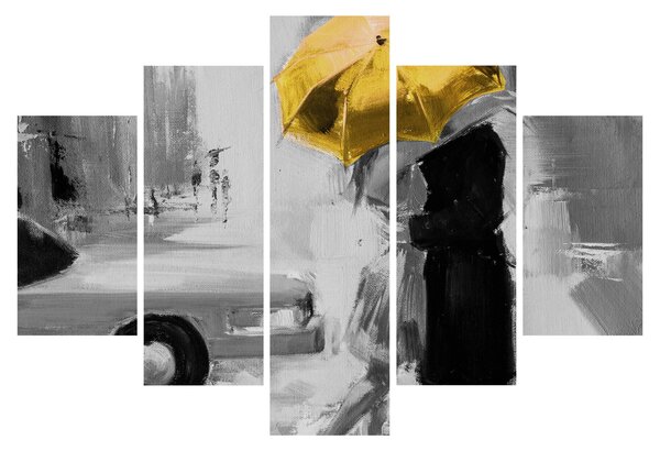 Tablou - Cuplu în dragoste sub o umbrelă, galben (150x105 cm)