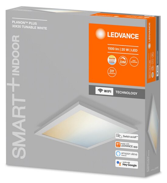 LEDVANCE SMART+ WiFi Planon Plus, CCT, 30 x cm, reglabil, Alb, Studiu / Birou, Metal, Modern