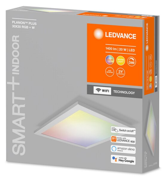 LEDVANCE SMART+ WiFi Planon Plus, RGBW, 30 x cm, reglabil, Alb, Studiu / Birou, Metal, Modern