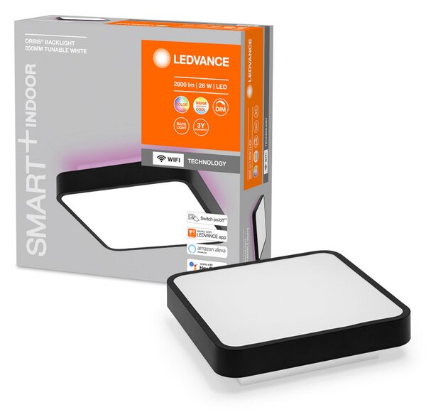 LEDVANCE SMART+ WiFi Orbis Backlight negru 35x35, reglabil, Negru, Hol, Metal, Modern
