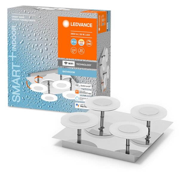 LEDVANCE SMART+ WiFi Orbis Wave IP44 30 x cm, reglabil, Metalic, Baie, Plastic, Modern