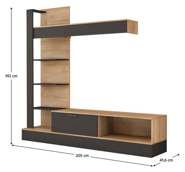 Mobilier living GELUHA (stejar riviera + negru). 1091551