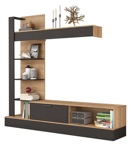 Mobilier living GELUHA (stejar riviera + negru). 1091551