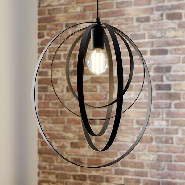 Luminex Lampă suspendată Ringo, 1 bec, negru, reglabil, Negru, Camera de zi / sufragerie, Metal, glob
