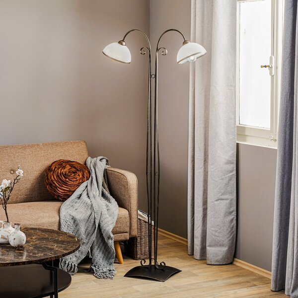 Luminex Lampadar Antica în stil rustic, cu 2 becuri, Bronz / Alamă Veche, Camera de zi / sufragerie, Sticlă, Casă de țară / Rustic, Proiector suspendat