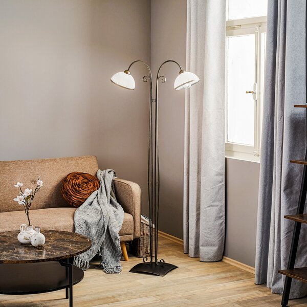 Luminex Lampadar Antica în stil rustic, cu 2 becuri, Bronz / Alamă Veche, Camera de zi / sufragerie, Sticlă, Casă de țară / Rustic, Proiector suspendat