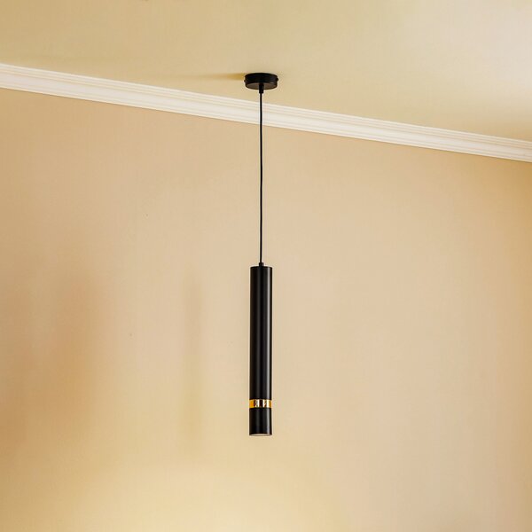 Luminex Lampă suspendată Rondo negru/auriu, 1 bec, reglabil, Negru, Camera de zi / sufragerie, Metal, Modern