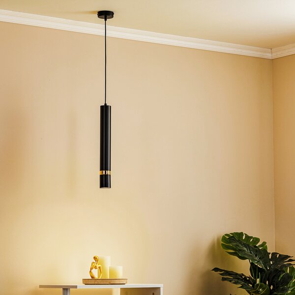 Luminex Lampă suspendată Rondo negru/auriu, 1 bec, reglabil, Negru, Camera de zi / sufragerie, Metal, Modern