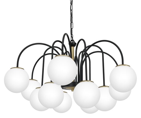Luminex Lampă suspendată Berlin cu 12 becuri negru/alamă, reglabil, Negru, Camera de zi / sufragerie, Metal, glob