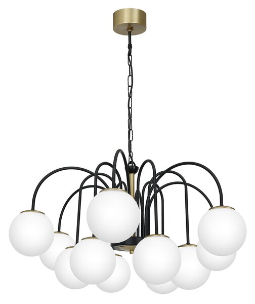 Luminex Lampă suspendată Berlin cu 12 becuri negru/alamă, reglabil, Negru, Camera de zi / sufragerie, Metal, glob