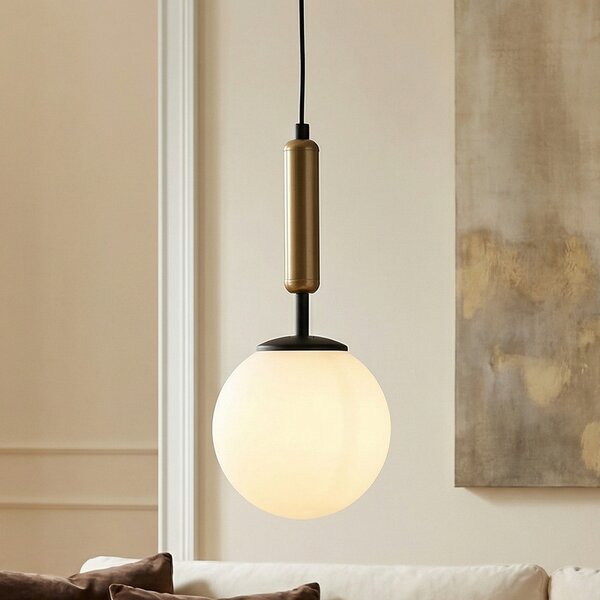 Luminex Lampă suspendată Nalo, 1 bec, negru/alamă, reglabil, Negru, Camera de zi / sufragerie, Metal, Modern, glob