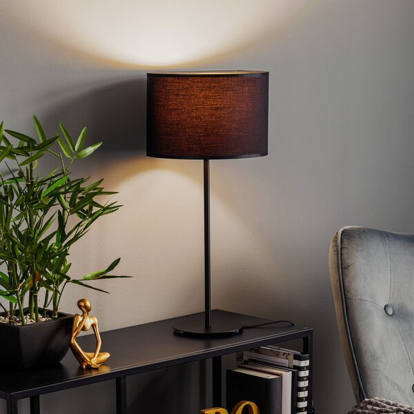 Luminex Lampa de masă Soho, cilindrică 56 cm negru/auriu, Negru, Camera de zi / sufragerie, Țesătură / Textil, Modern