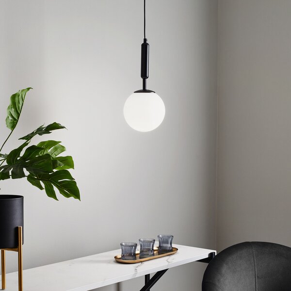 Luminex Lampă suspendată Nalo, 1 bec, negru, reglabil, Negru, Camera de zi / sufragerie, Metal, Modern, glob