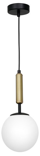 Luminex Lampă suspendată Nalo, 1 bec, negru/alamă, reglabil, Negru, Camera de zi / sufragerie, Metal, Modern, glob