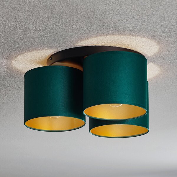 Luminex Plafonieră Soho, cilindrică rotundă 3 becuri verde/auriu, reglabil, Verde, Camera de zi / sufragerie, Țesătură / Textil, Modern