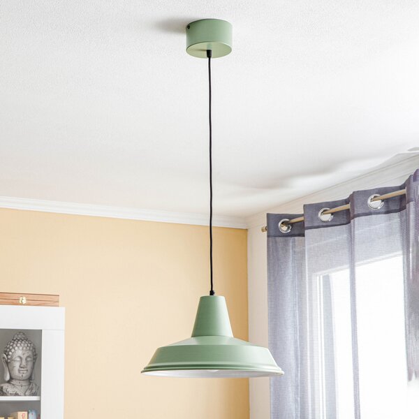 Luminex Lampă suspendată Class din metal, verde/alb, reglabil, Verde, Bucătărie, Metal
