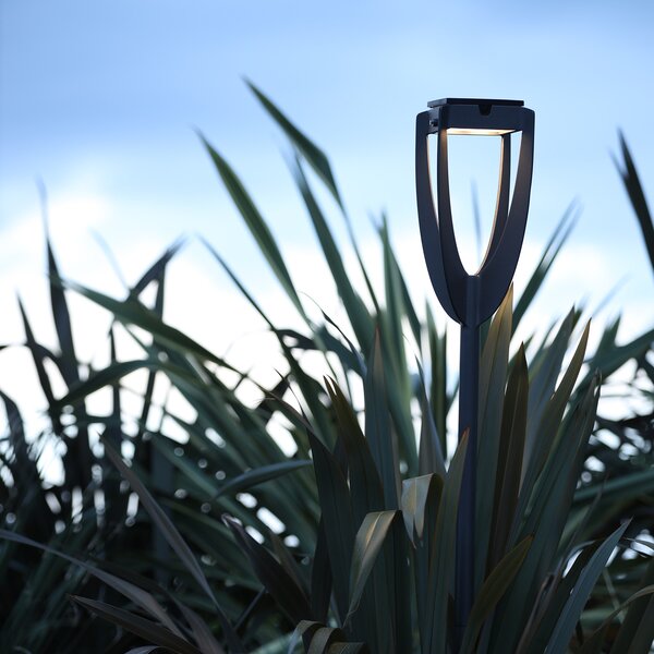 Les Jardins Lampă solară LED Tulip cu crampon de sol, antracit, reglabil, Negru, Metal, Spot de exterior / vârf de pământ