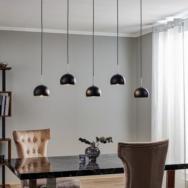 Luminex Lampă suspendată Cool, 5 becuri lungă, negru, reglabil, Negru, Camera de zi / sufragerie, Metal, Modern, glob
