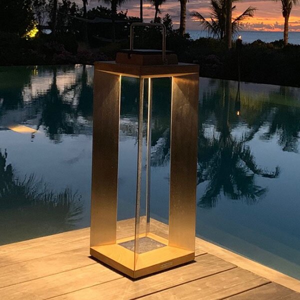 Les Jardins Lanternă solară Teckinox LED, tec/oțel, 65,5 cm, reglabil, Metalic, Lemn, Felinar