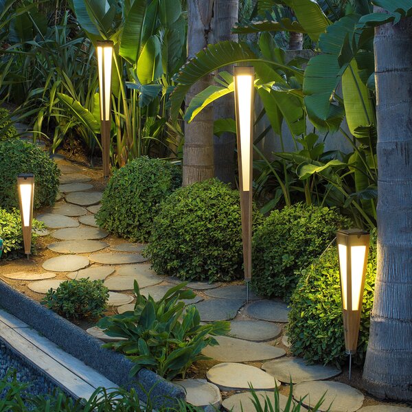 Les Jardins Lanternă solară Tecka LED cu senzor, 52 cm, tec, reglabil, Lemn, Lemn, Spot de exterior / vârf de pământ