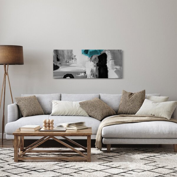 Tablou - Cuplu în dragoste cu umbrelă, albastru (120x50 cm)