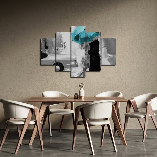 Tablou - Cuplu în dragoste cu umbrelă, albastru (150x105 cm)