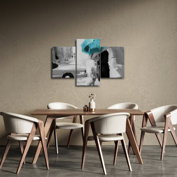 Tablou - Cuplu în dragoste cu umbrelă, albastru (90x60 cm)