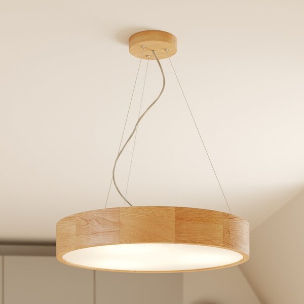 Envostar lampă suspendată Kerio, Ø 47 cm, lemn de stejar, reglabil, Lemn, Camera de zi / sufragerie, Lemn, Modern