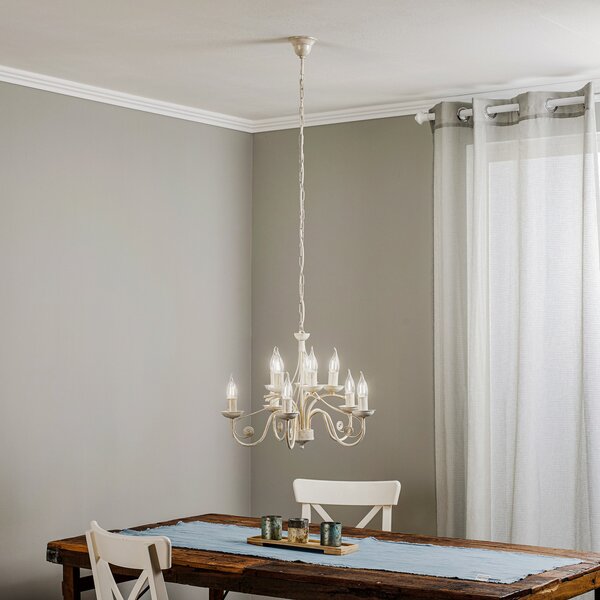Lamkur Candelabru Ayleen din oțel, 10 becuri, alb, reglabil, Alb, Camera de zi / sufragerie, Metal, Antichitate