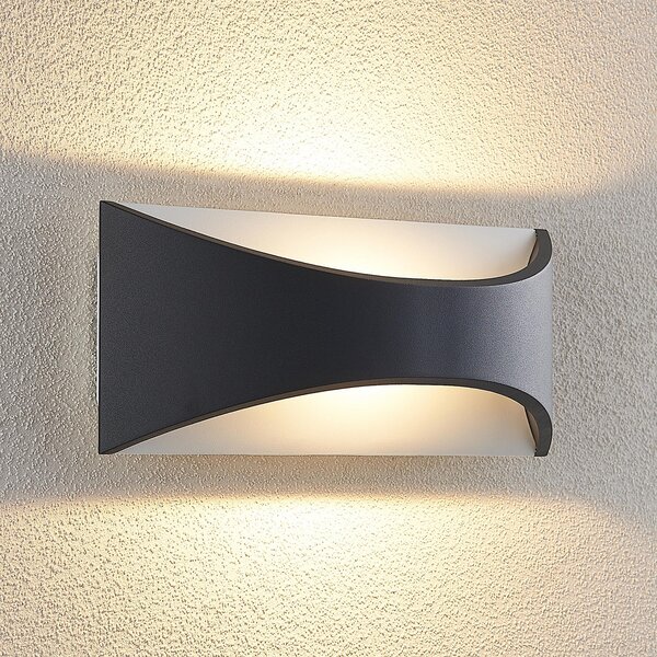 Lindby Aplică de perete cu LED Mathea, 30 cm, antracit, aluminiu, IP65, Negru, Metal, Modern