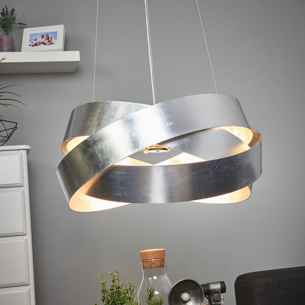 Marchetti Lampă suspendată Pura cu frunze de argint, 60cm, 8x G9, reglabil, Metalic, Camera de zi / sufragerie, Metal, Design