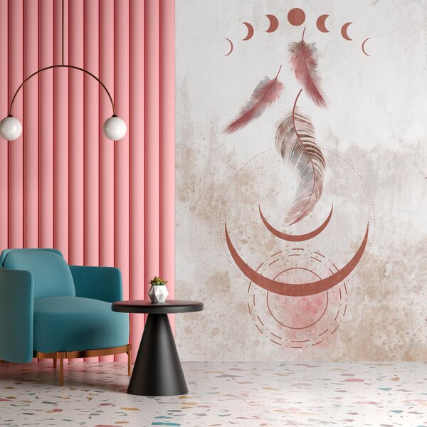 Fototapet - Magie Boho - Compoziție cu Forme Geometrice și Pene