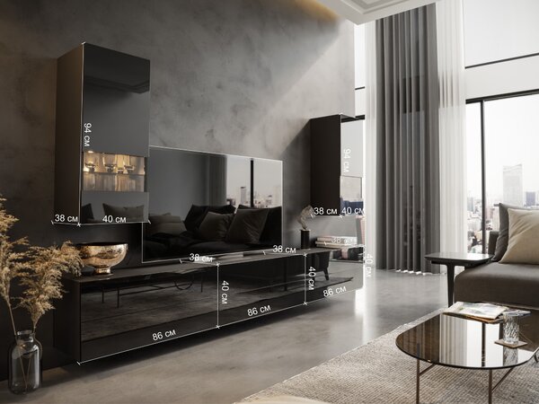 Mobilier living Berny 46 (negru + negru lucios). Promo -33%. 1041469