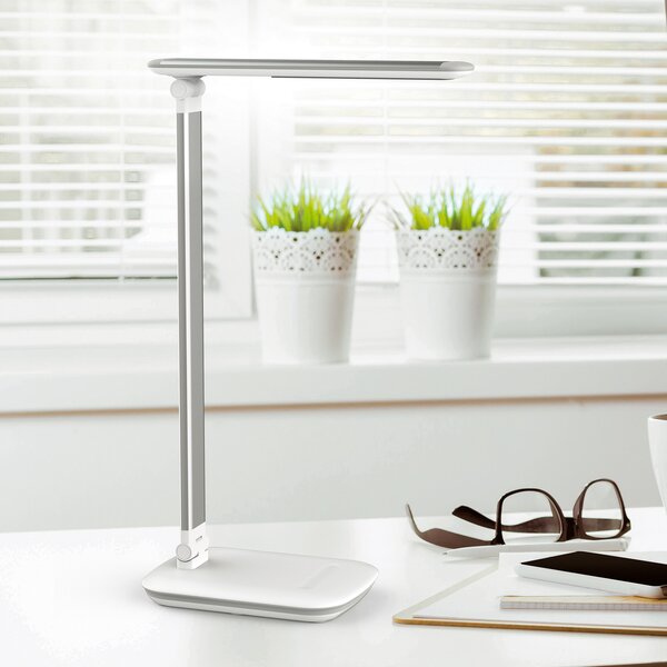 Maul Lampă de masă cu LED MAULjazzy, alb, înălțime 43 cm, port USB dimabil, reglabil, Alb, Studiu / Birou, Plastic, Modern