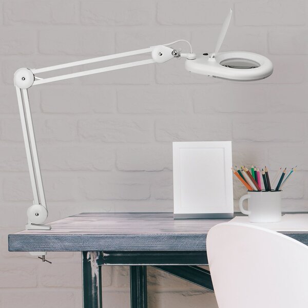 Maul MAULviso Lampă de mărire LED, alb, înălțime 50 cm, clemă, Alb, Studiu / Birou, Metal, Modern, Corpuri de iluminat cu clemă / cu fișă