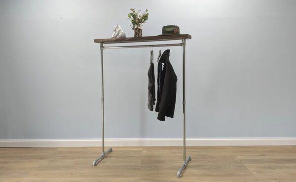 Cuier in stil industrial cu rafturi, Heathfield, 165x80x30 cm, argintiu/nuc