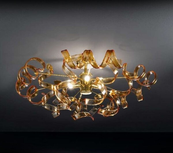 Metallux Plafonieră Amber 60 cm Ø, reglabil, Auriu / Alamă, Camera de zi / sufragerie, Sticlă, Design