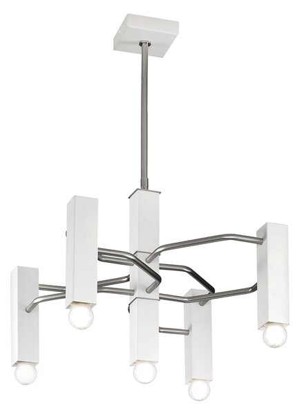 Metallux Lampă suspendată Raster, 5 becuri, nichel mat/alb, reglabil, Alb, Camera de zi / sufragerie, Metal, Modern