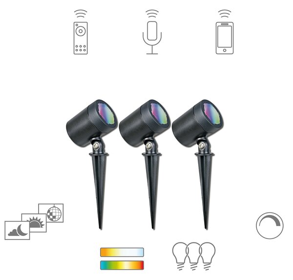 Tint Müller Licht LED Spot de exterior Flores, set 3, Negru, Plastic