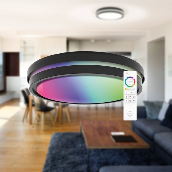 Tint Müller Licht Kea LED plafonieră cu LED, Ø 42 cm, reglabil, Negru, Camera de zi / sufragerie, Metal, Modern