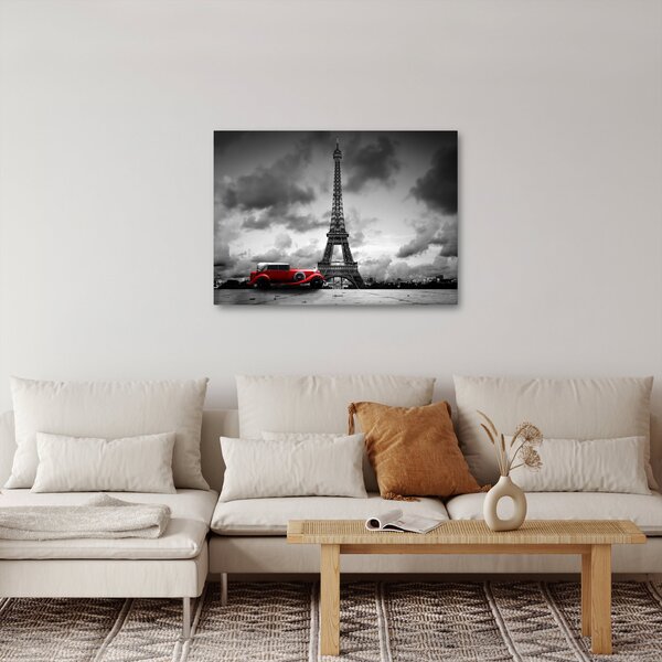 Tablou - Turnul Eiffel și mașina roșie (70x50 cm)