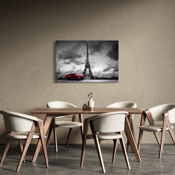 Tablou - Turnul Eiffel și mașina roșie (90x60 cm)
