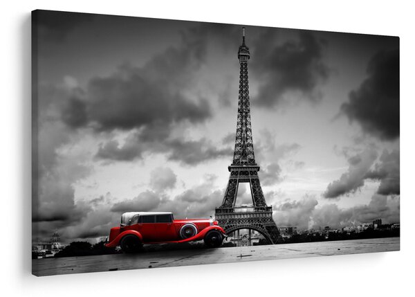 Tablou - Turnul Eiffel și mașina roșie (90x60 cm)