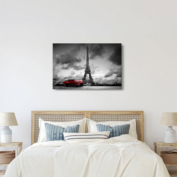 Tablou - Turnul Eiffel și mașina roșie (90x60 cm)