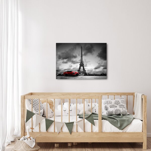Tablou - Turnul Eiffel și mașina roșie (70x50 cm)
