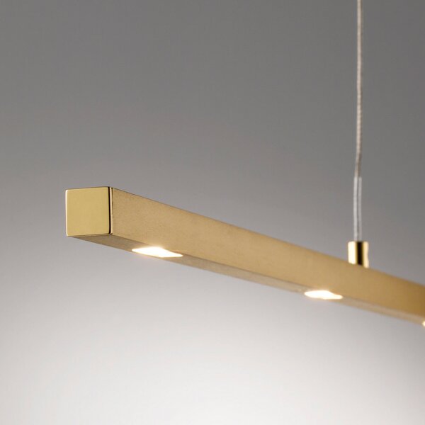 Quitani Lampă suspendată LED Tolu, lungime 179 cm, alamă, reglabil, Auriu / Alamă, Camera de zi / sufragerie, Metal, Modern