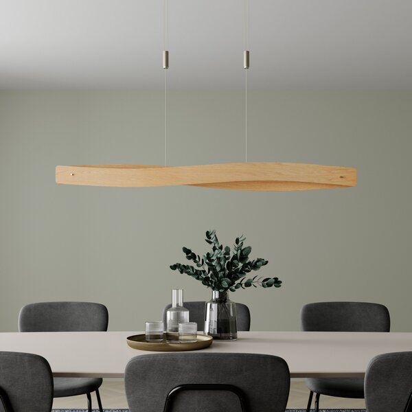 Quitani Suspensie cu LED Lian, stejar/natural, reglabil, Lemn, Camera de zi / sufragerie, Lemn, Design