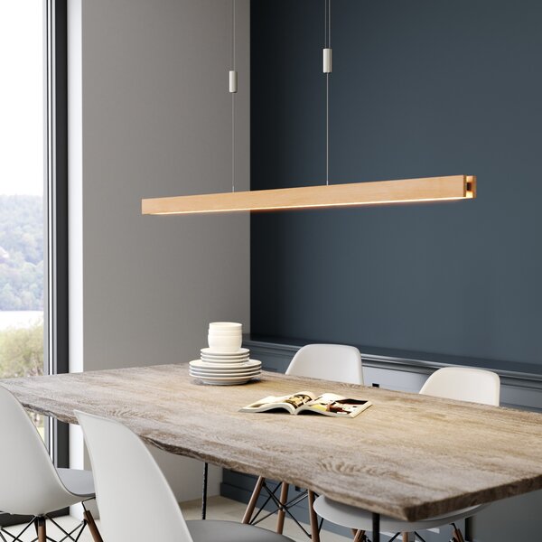 Quitani Lampă suspendată cu LED Alin, lungime 138 cm, stejar natural, reglabil, Lemn, Camera de zi / sufragerie, Lemn, Modern