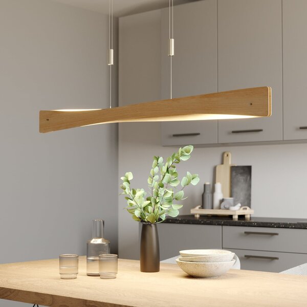 Quitani Suspensie cu LED Lian, lemn de stejar, reglabil, Lemn, Camera de zi / sufragerie, Lemn, Design