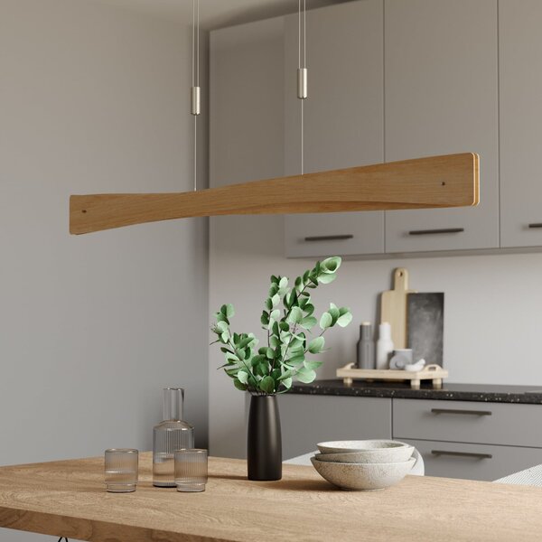 Quitani Suspensie cu LED Lian, lemn de stejar, reglabil, Lemn, Camera de zi / sufragerie, Lemn, Design